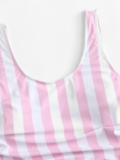 Ruched Detail Low Back Striped Swimsuit-swimwear-Des Mess