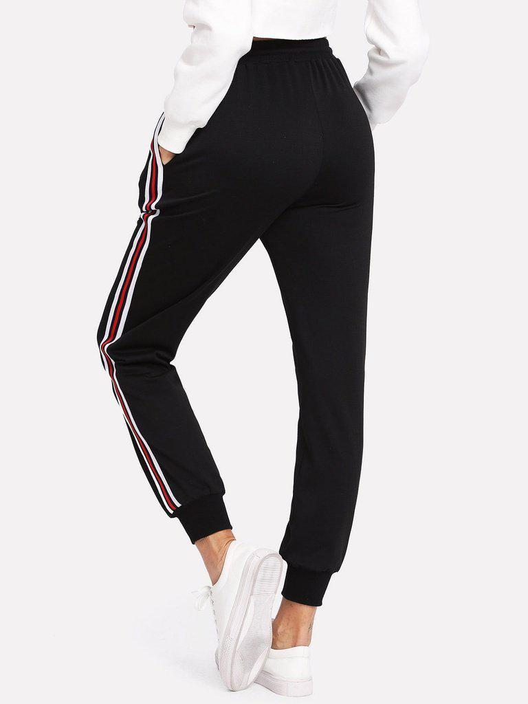 Striped Tape Side Drawstring Sweatpants-bottom-Des Mess