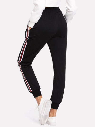 Striped Tape Side Drawstring Sweatpants-bottom-Des Mess