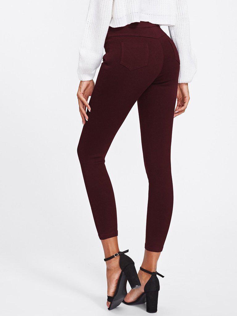 Ruched Waist Skinny Pants-bottom-Des Mess