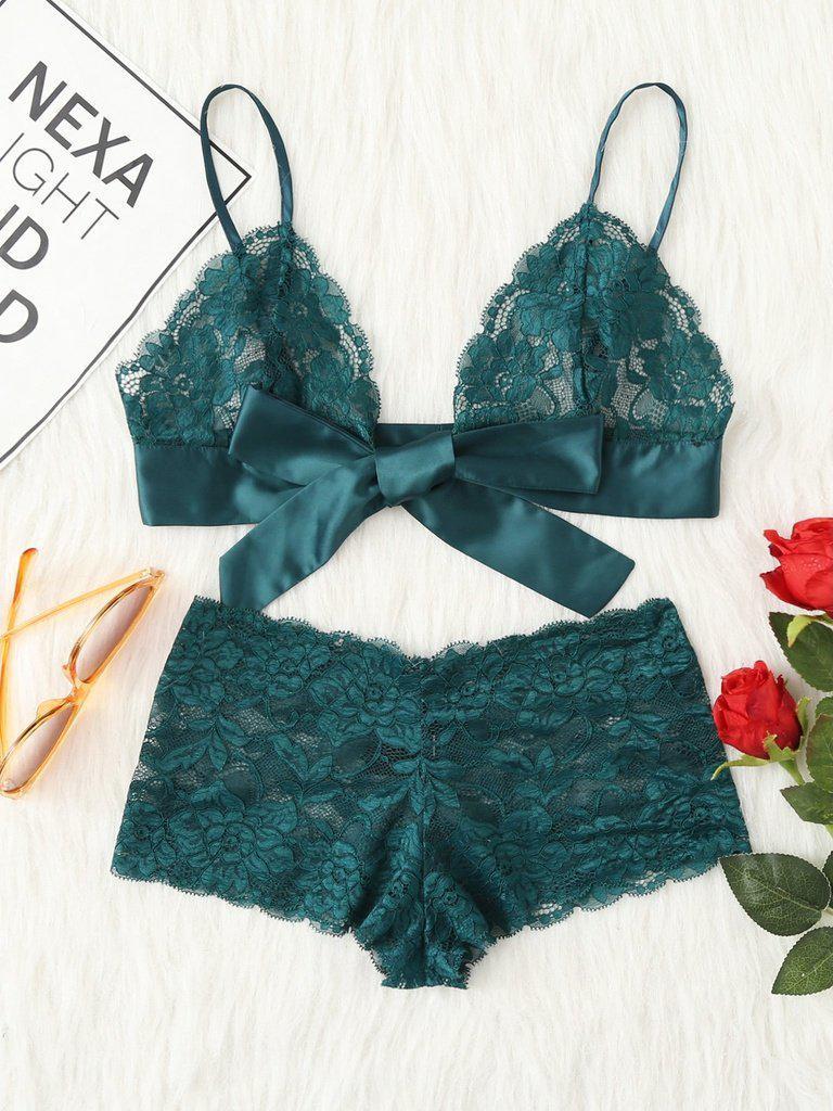 Tie Front Lace Bralette And Pantie Lingerie Set-lingerie-Des Mess
