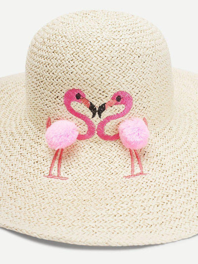 Flamingos Decorated Straw Hat-accessories-Des Mess