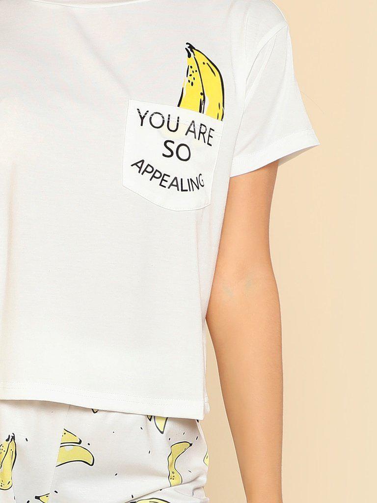 Banana Print Pocket Front Top With Shorts Pajama Set-loungewear-Des Mess