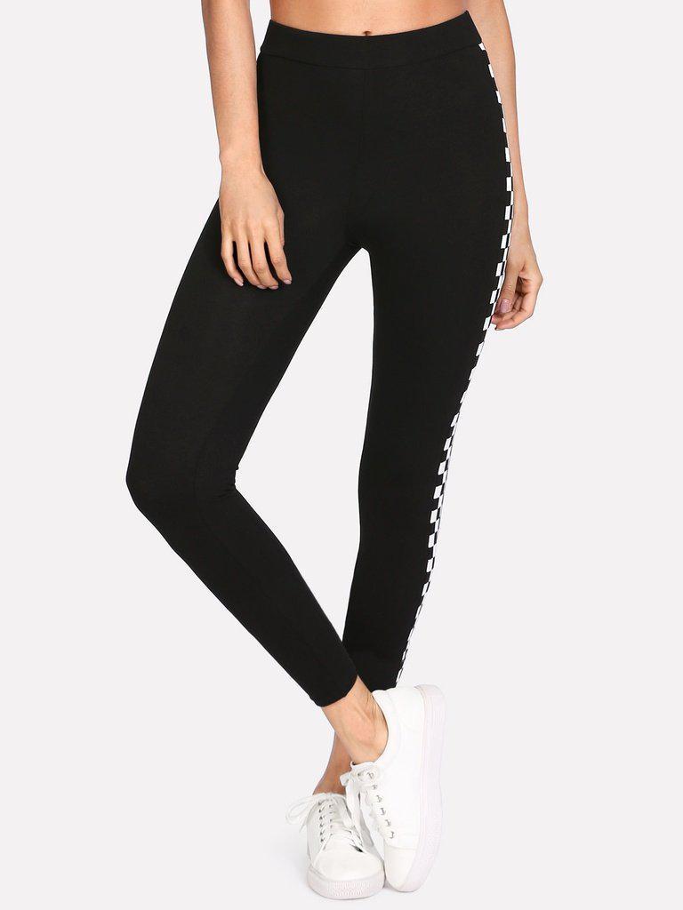 Checkered Sideseam Stretch Leggings-bottom-Des Mess