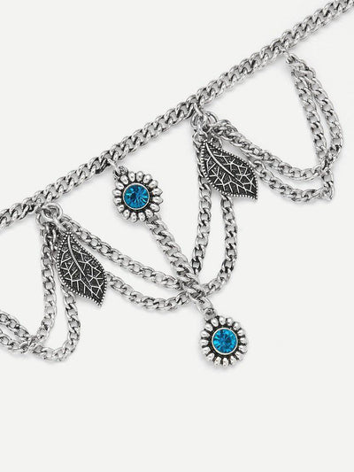 Rhinestone Charm Layered Chain Bracelet--Des Mess
