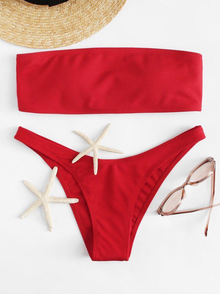Lace Up Bandeau Bikini Set-swimwear-Des Mess