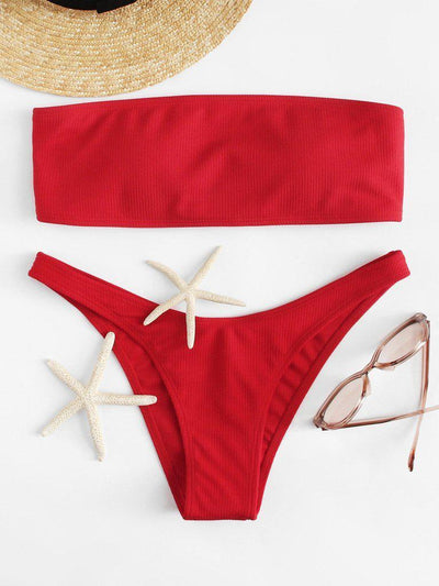 Lace Up Bandeau Bikini Set-swimwear-Des Mess