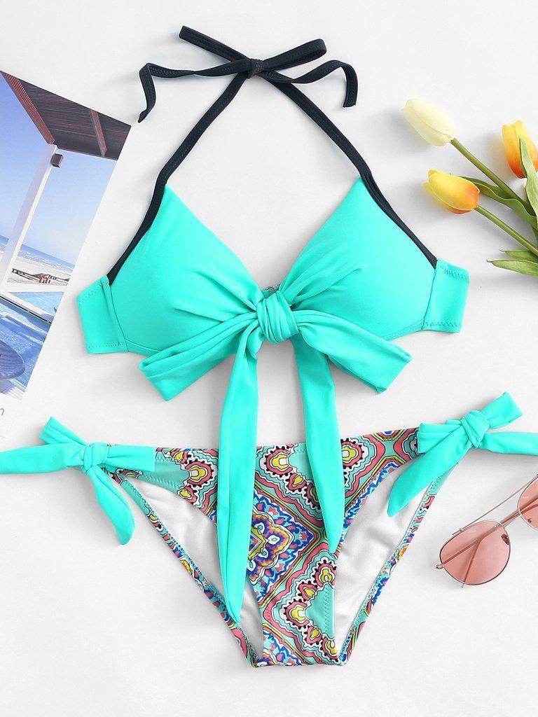 Bow Tie Halter Bikini Set-swimwear-Des Mess