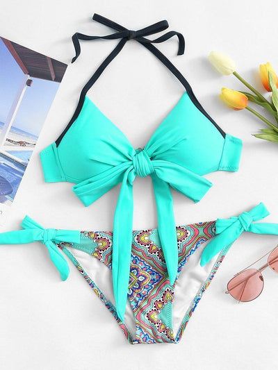 Bow Tie Halter Bikini Set-swimwear-Des Mess