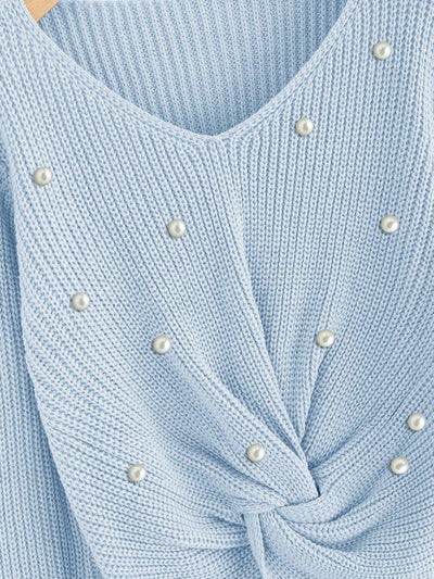 Pearl Beaded Detail Twist Sweater-outerwear-Des Mess