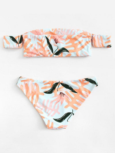 Palm Print Off The Shoulder Bikini Set-swimwear-Des Mess