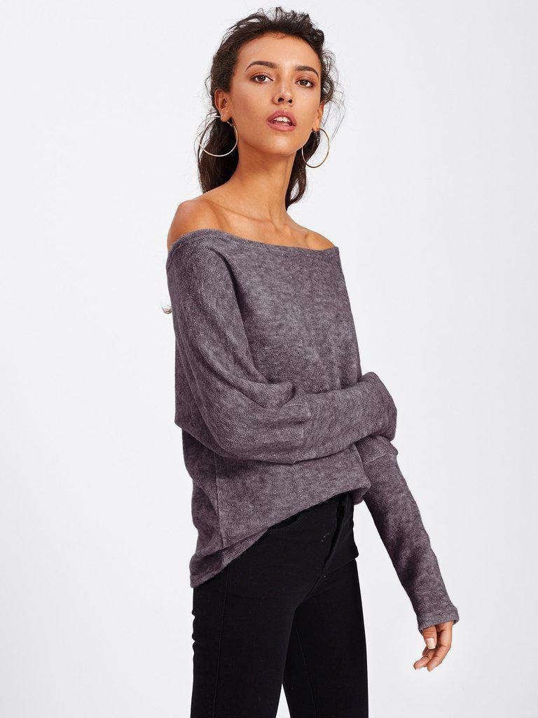Asymmetric Shoulder Batwing Sleeve Sweater-outerwear-Des Mess