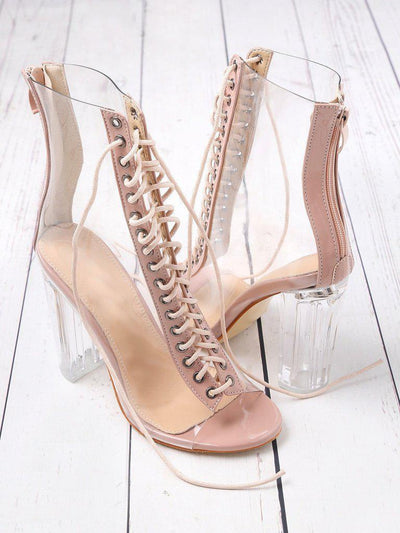 Lace Up Zipper Back Transparent Heels-shoes-Des Mess