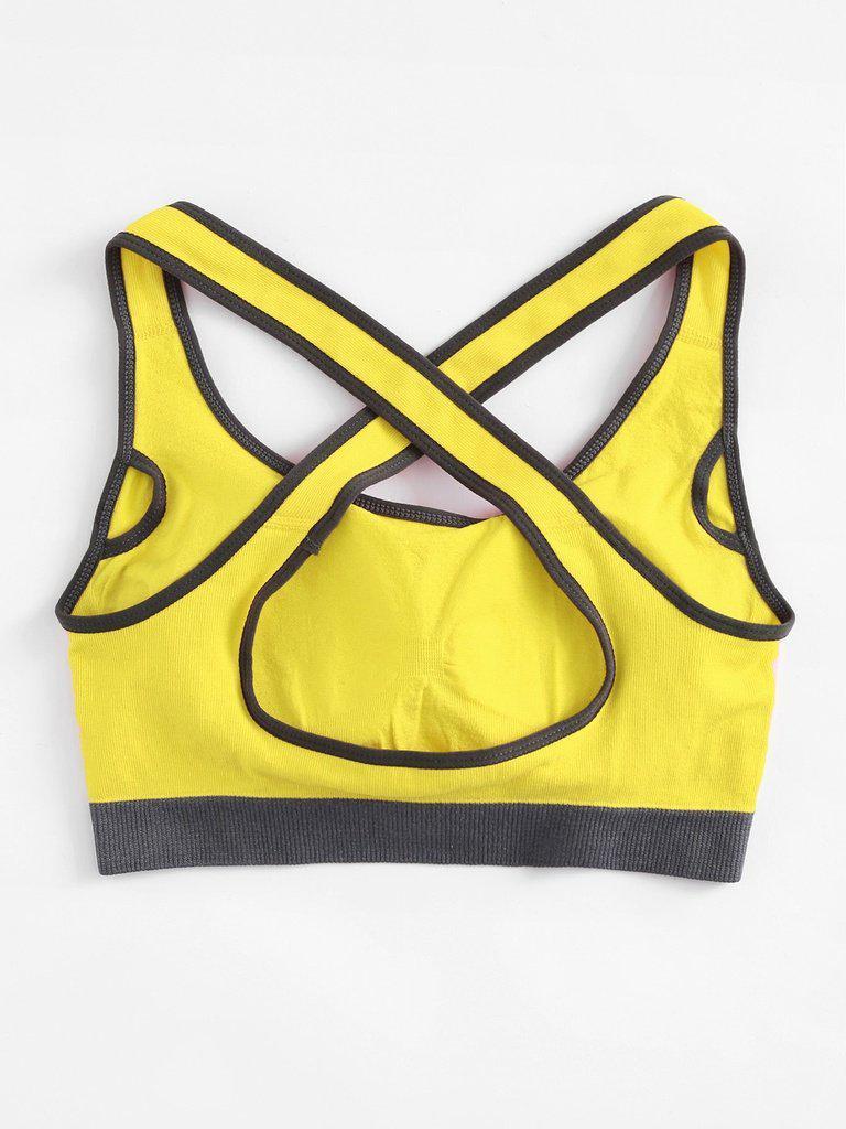 Criss Cross Contrast Piping Sports Bra-sportswear-Des Mess