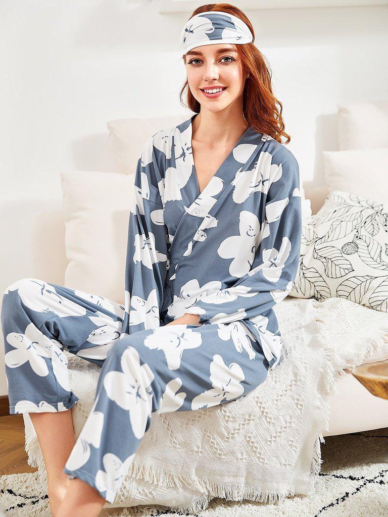 Florals Wrap Top & Pants Pj Set-loungewear-Des Mess