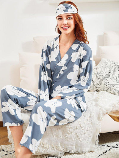 Florals Wrap Top & Pants Pj Set-loungewear-Des Mess
