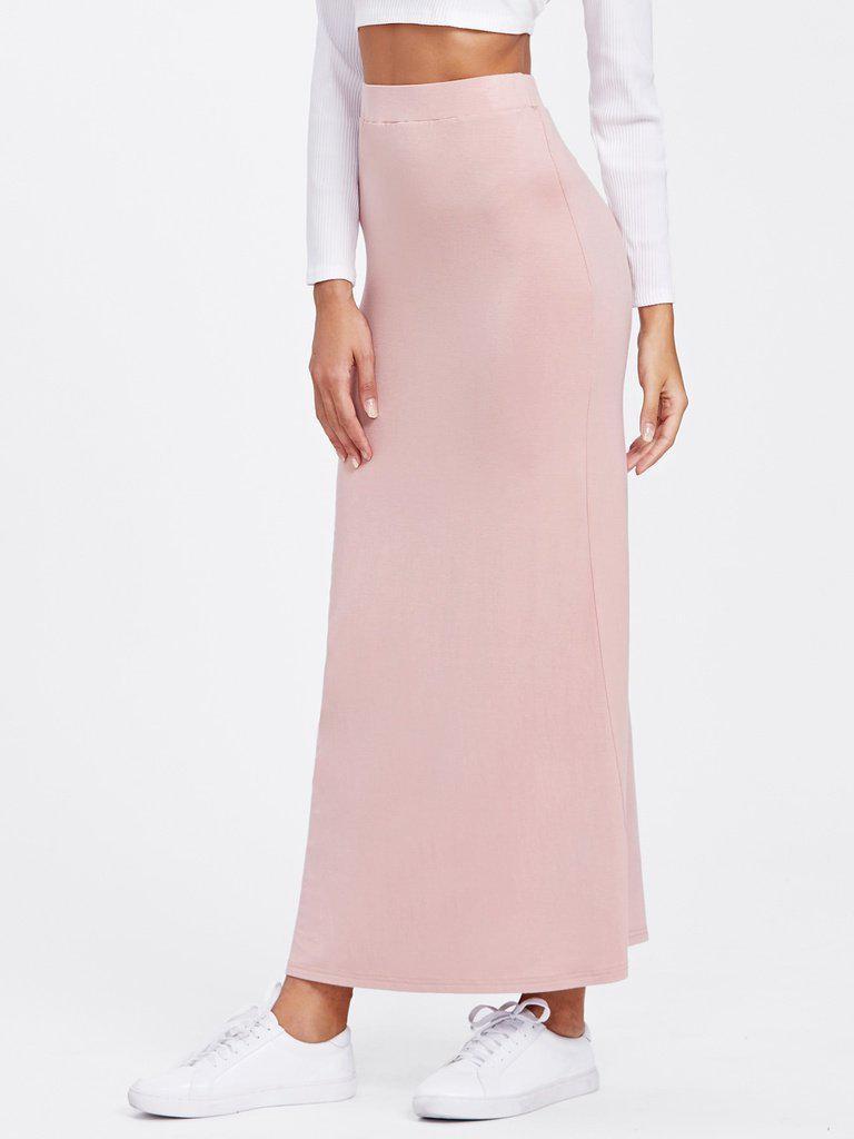 Elastic Waist Longline Jersey Skirt-bottom-Des Mess