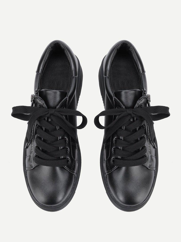 Laser Cutting Detail Contrast Lace Up Trainers-shoes-Des Mess