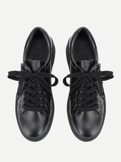 Laser Cutting Detail Contrast Lace Up Trainers-shoes-Des Mess
