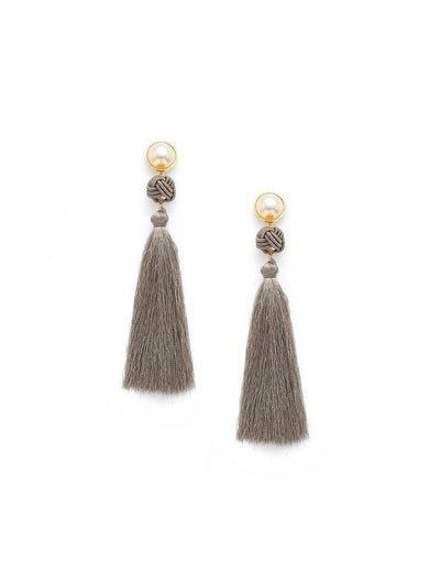 Faux Pearl Top Tassel Drop Earrings-jewelry-Des Mess