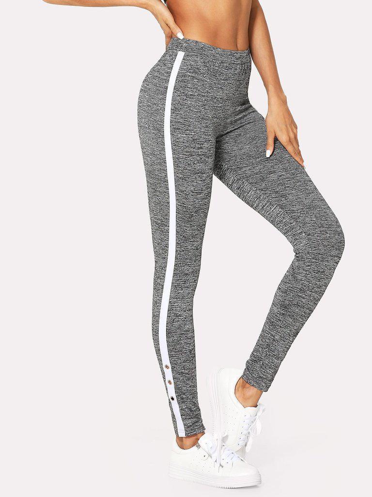 Grommet Detail Contrast Panel Leggings-bottom-Des Mess