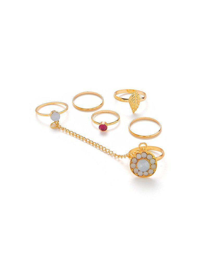 Rhinestone Leaf Design Ring Set-jewelry-Des Mess
