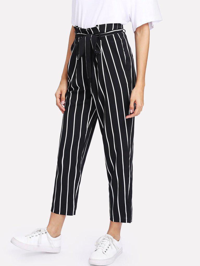 Self Belt Striped Pants-bottom-Des Mess