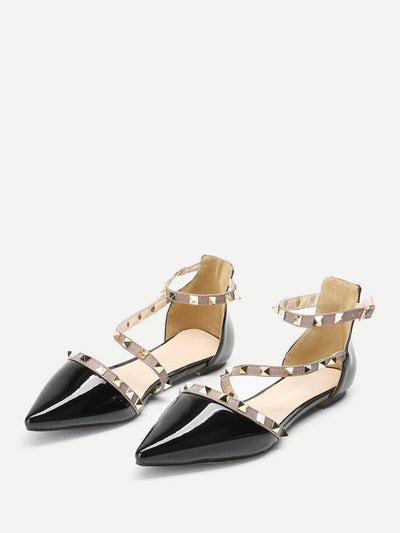Pointed Toe Studded Decor Flats-shoes-Des Mess
