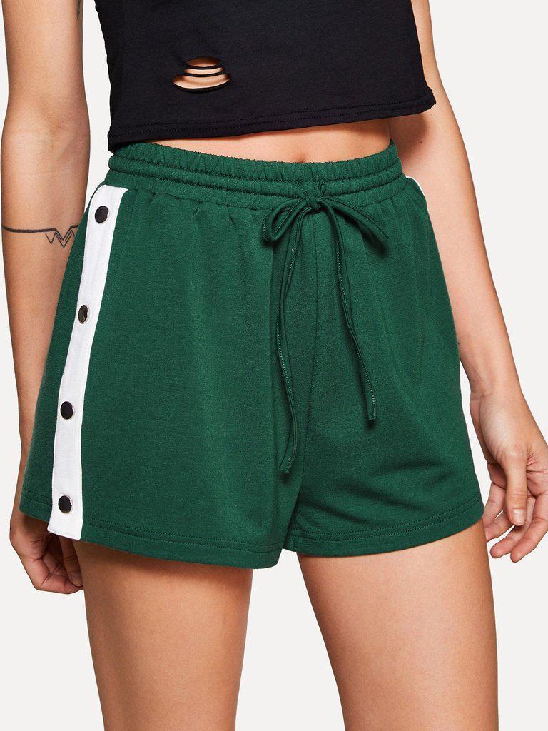 Buttoned Contrast Side Drawstring Shorts-bottom-Des Mess