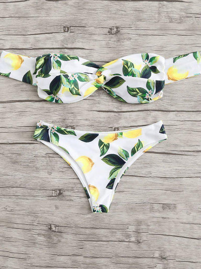 Fruit Print Twist Bikini Set-swimwear-Des Mess