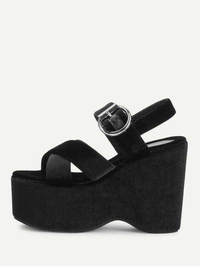 Criss Cross Velvet Platform Wedges-shoes-Des Mess