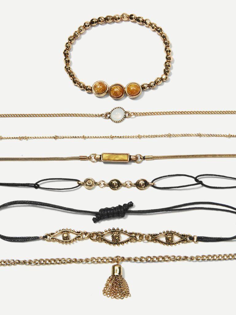 Gemstone Bracelet Set 8pcs--Des Mess