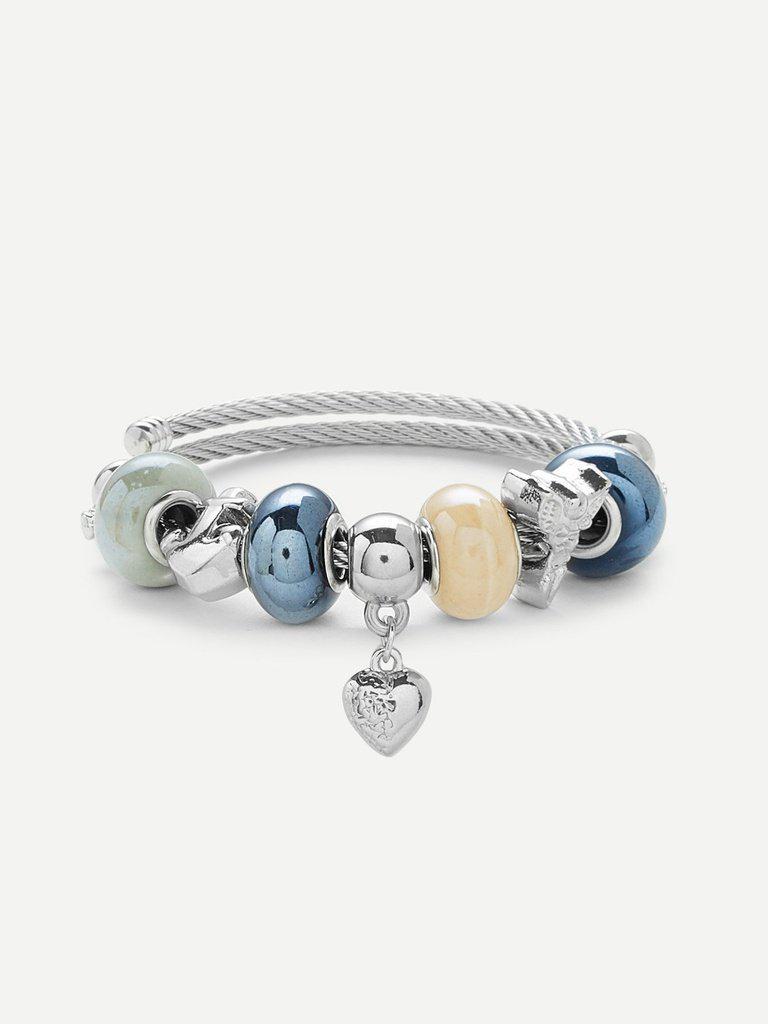 Beaded Detail Heart Charm Bangle--Des Mess