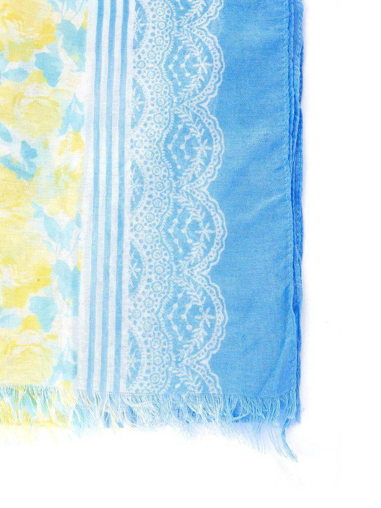 Flower Print Frayed Trim Scarf-accessories-Des Mess