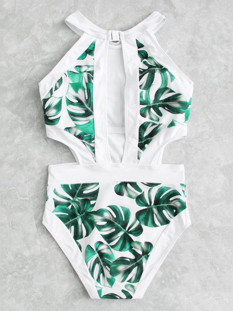 Palm Print Cutout Swimsuit-swimwear-Des Mess