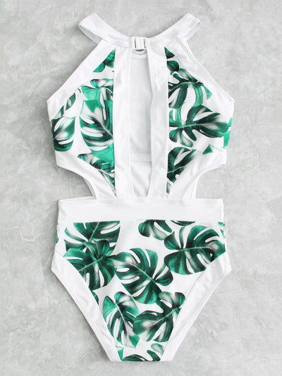 Palm Print Cutout Swimsuit-swimwear-Des Mess