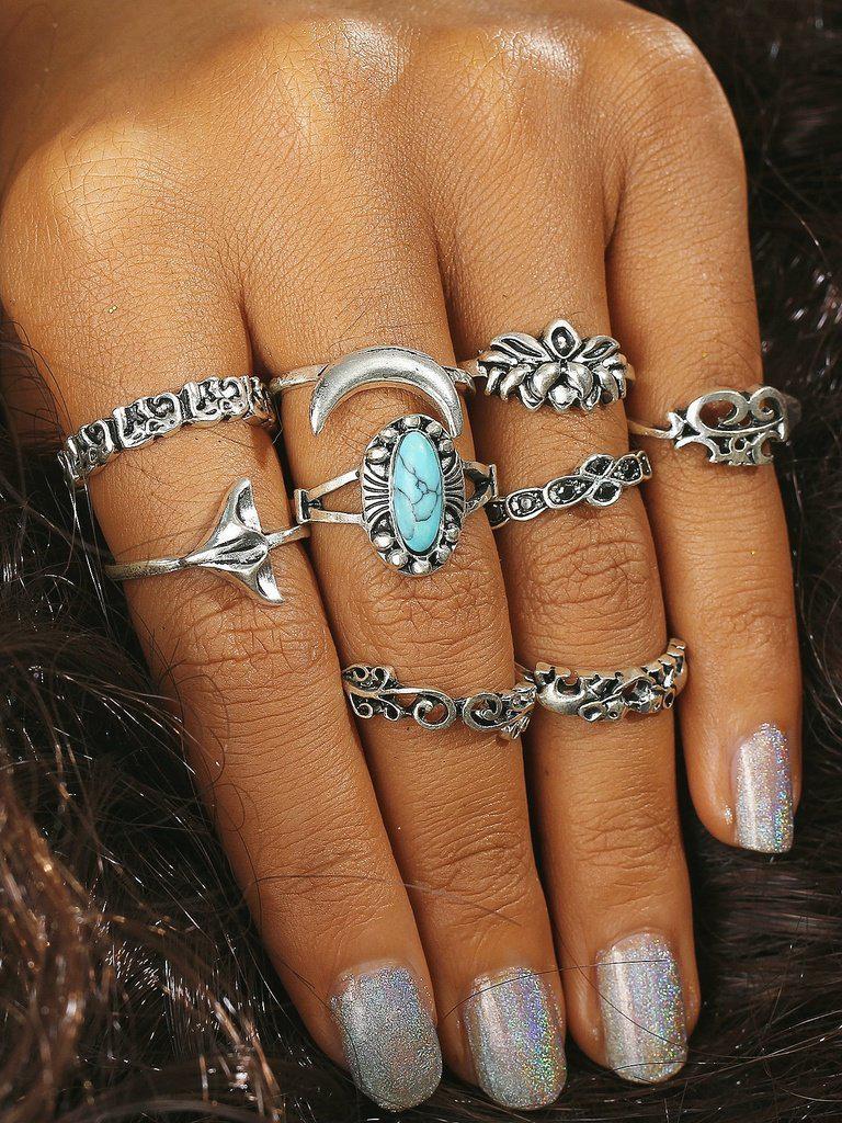Elephant & Moon Design Ring Set-jewelry-Des Mess