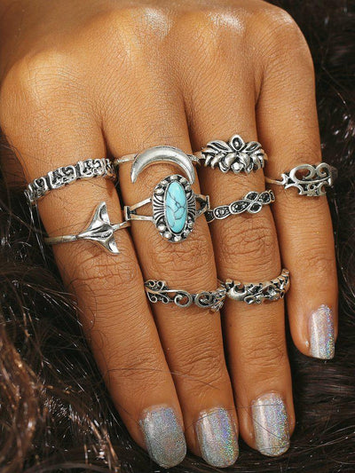 Elephant & Moon Design Ring Set-jewelry-Des Mess