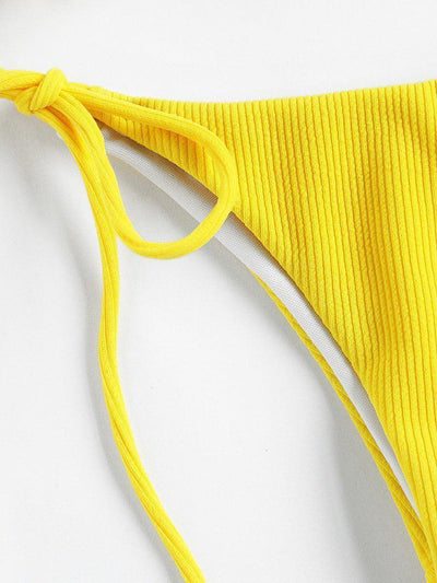 Knot Front Side Tie Ribbed Bikini Set-swimwear-Des Mess