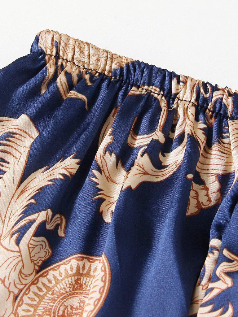Graphic Print Satin Pajama Set-loungewear-Des Mess