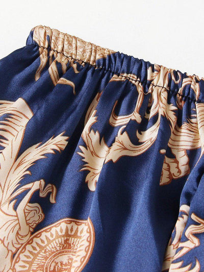 Graphic Print Satin Pajama Set-loungewear-Des Mess