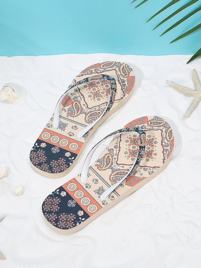 Mixed Print Flat Slippers-shoes-Des Mess