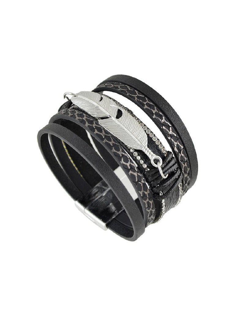 Black Multilayer Blue Black Pu Leather Wrap Bracelets--Des Mess