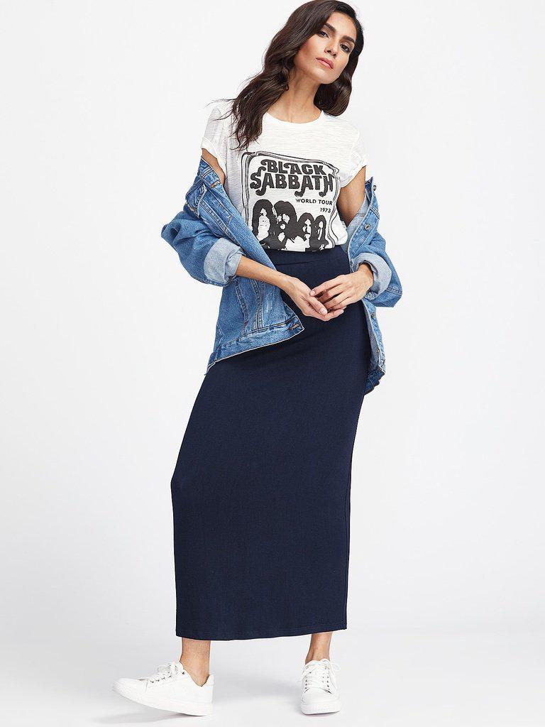 Elastic Waist Longline Jersey Skirt-bottom-Des Mess