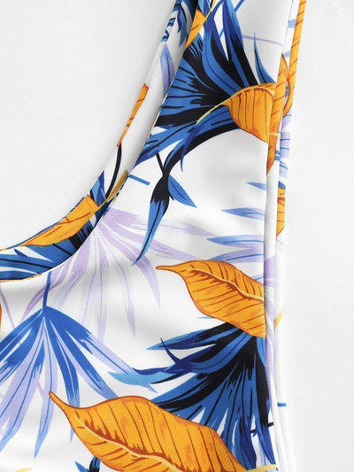 Leaf Print Knot Front Bikini Set-swimwear-Des Mess