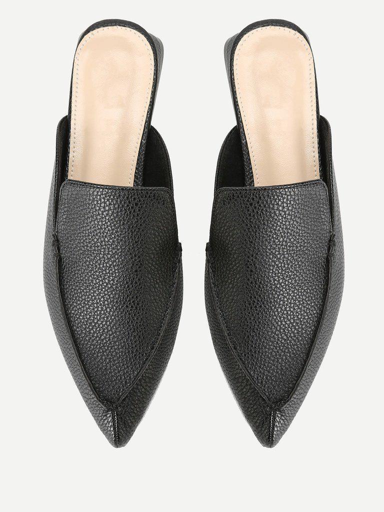 PU Pointed Toe Flat Mules-shoes-Des Mess