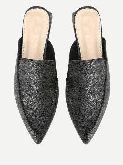 PU Pointed Toe Flat Mules-shoes-Des Mess