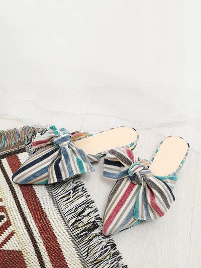 Bow Decorated Striped Flats-shoes-Des Mess