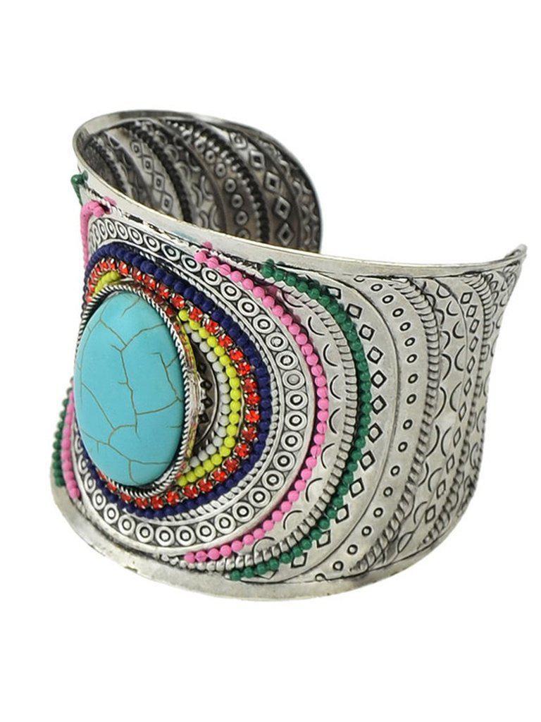 Blue Beads Gemstone Cuff Bangle--Des Mess