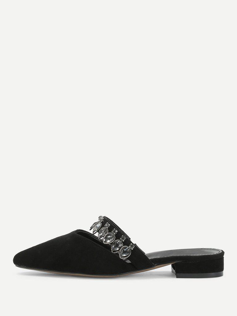 Pointed Toe Suede Flats With Rhinestone-shoes-Des Mess